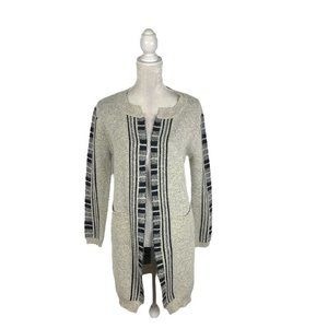 Mia Maddison Long Cardigan Sweater Duster Grey Black Fuzzy Open Front M